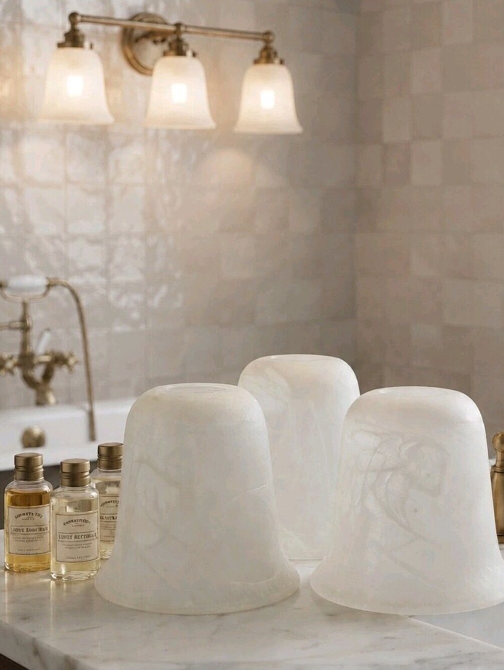 Set of 3 White Swirl Frosted Glass Bell Lamp Light Shades 5.5" Replacement